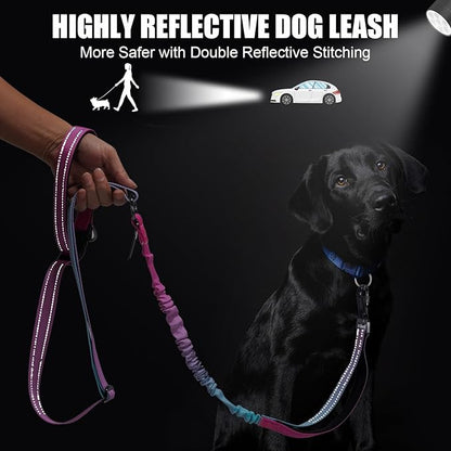 Heavy Duty Hands Free Dog Leash, 5-7 FT Reflective Adjustable Waist Dog Leash Belt with Padded Handles, Shock Absorbing Bungee and Car Seat Belt for Large Medium Dogs (Gradient Pink, XL)