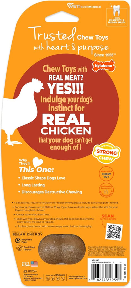 Nylabone Strong Chew Original Bone Dog Toy Made with Real Chicken, Durable Chew Toys for Aggressive Chewers, Long Lasting Dog Bone, Keeps Dogs Busy, Large Breeds - Up to 50 lbs