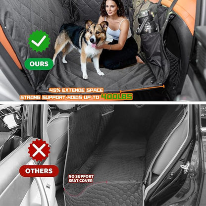 ISAGAPOY Back Seat Extender for Dogs - Hard Bottom Pet Car Seat Cover (Holds 400lbs) with Removable Soft Blankets & Travel Portable Dog Bowl, Waterproof Dog Hammock for Car, SUV