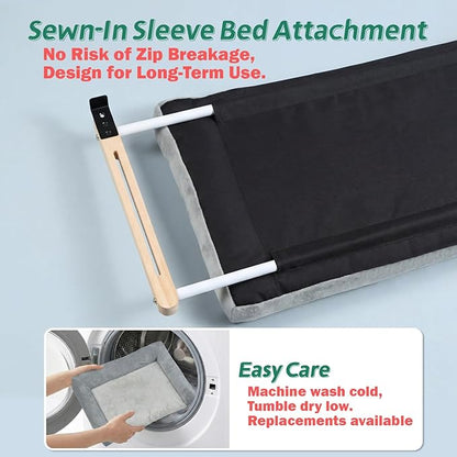Zakkart Cat Perch for Window Sill with Bolster - Orthopedic Hammock Design with Premium Hardwood & Robust Metal Frame - Cat Window Seat for Large Cats - Natural Color Wood Gray Bed, 26.4''W