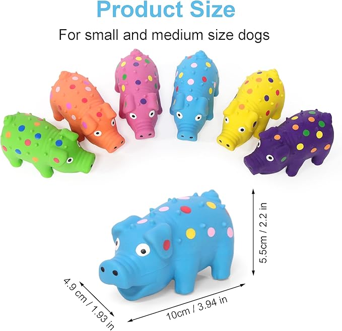 6 Pack Squeaky Pig Dog Toys, Rubber Pig Dog Toys for Puppy, Small, Medium Dogs, 4 Inch Durable Interactive Grunting Latex Squeaky Chew Toys