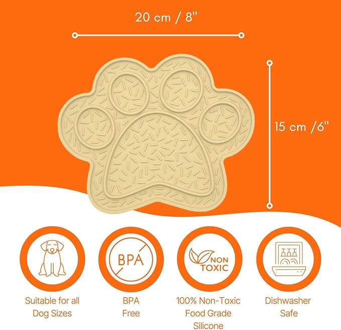 Lick Mat for Dogs, DOOGUES Slow Feeder Mat for Anxiety Relief, Non-Slip Suction Cups, Easy to Spread with Peanut Butter, Yoghurt, or Treats, Suitable for Small, Medium, and Large Dogs (Beige)