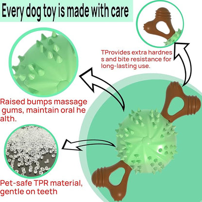 Dog Toys,Hybrid Dog Chew Toy for Aggressive Chewers, 2-in-1 Durable Wood-Plastic Bone & TPR Spike Ball, Natural Wood Scent, Integrated Safe Design for 20-100 lbs Medium Large Breeds