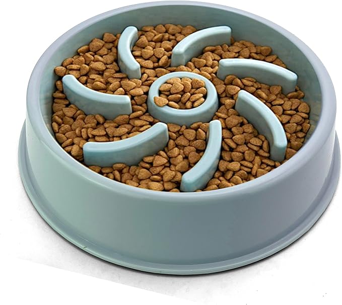 Cutie's PetBox Slow Feeder Dog Food Bowl, Plastic Swirl Design with Anti-Slip Base (Blue)