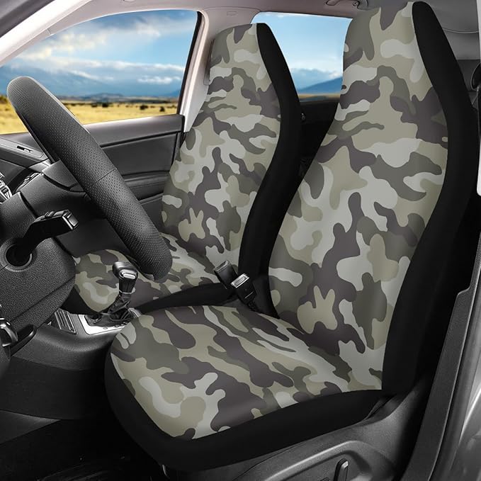 Green Camo Print Car Seat Cover Front Seats for Men,Universal Fit for Most Cars,SUVs,Sedan,Truck or Van,Easy to Install