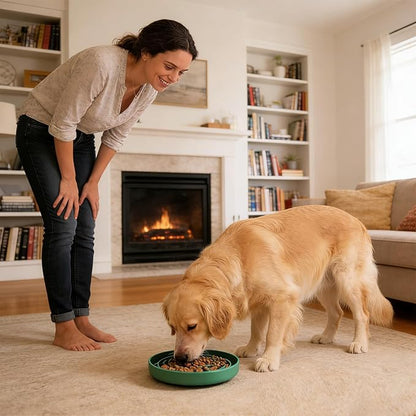 Silicone Slow Feeder Bowl, with Non-Slip Suction Cups, Anti-Choking, Puppy Puzzle Bowl, Slows Down Eating Speed, Relieves Anxiety, Suitable for S&M Sized Dogs and Cats(Green