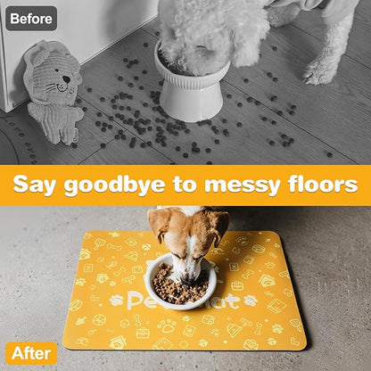 Pet Feeding Mat,Dog Cat Mat for Food and Water,Dog Bowl Waterproof Placemat with Rubber Backing,Absorbent Quick Dry Water Dispenser Mat for Pet（Orange 16"×24"）