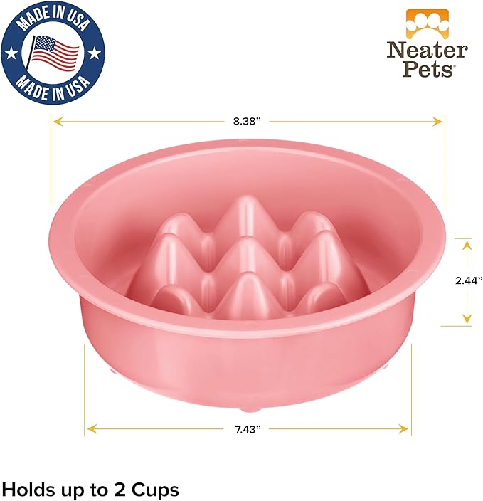 The Niner Slow Feed Bowl - Raised Peaks Slow Down Pets Eating - Fits Elevated Feeders Including Neater Feeder Large Sizes - Gentle on Teeth and Gums - Holds up to 2 Cups (Pink)