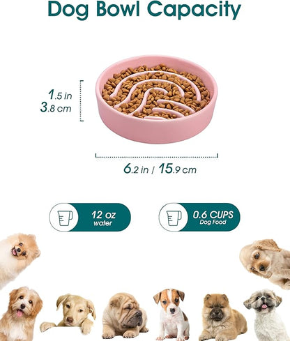 vancasso Slow Feeder Dog Bowl, 0.6 Cup Ceramic Slow Feeding Food Dish for Small Breed, Puzzle Dog Food Bowl for Fast Eater, Pink