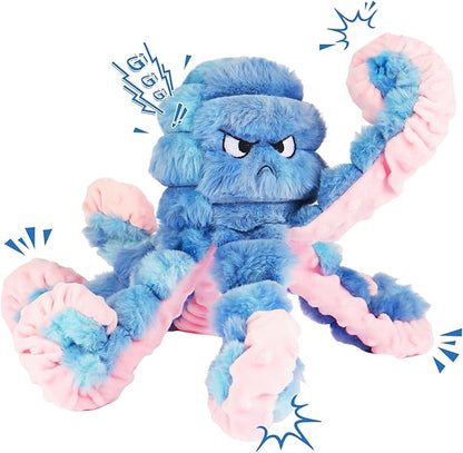 Tough Octopus Dog Toy, Interactive Squeaky & Crinkle Tug of War Toy for Aggressive Chewers, Large Durable Plush Chew Toys to Keep Dogs Busy- Crinkle Octopus, Large (Blue)