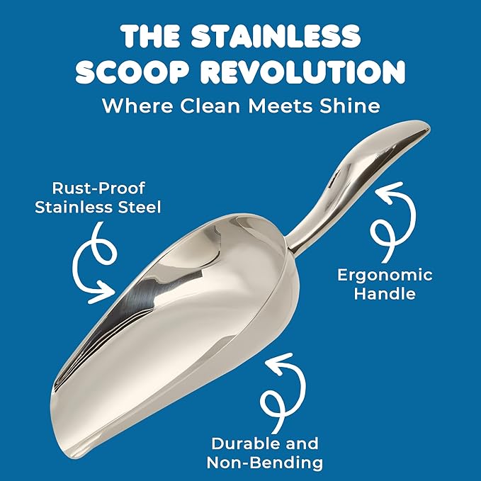 SunGrow Large Cat Litter and Food Scoop, Life Transforming 2-in-1 Scooper, Reduces Hand Fatigue, Saves Clear Litter, Makes Scooping Faster and Easier (Silver, Small)