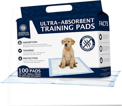 American Kennel Club Scented Puppy Training Pads with Ultra Absorbent Quick Dry Gel, Pee Pads for Dogs (Unscented (Box), 22 x 22 - 100 Count)