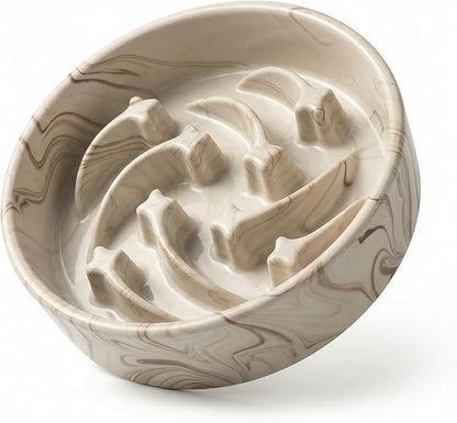 Stoneware Slow Feeder Dog Bowls Large Breed, 2 Cups Slow Eating Dog Bowl with Marble Pattern Design, Weighted Anti Gulping Food Bowl, Non Slip Puzzle Maze Pet Dishes for Fast Eaters, 8.3 inch