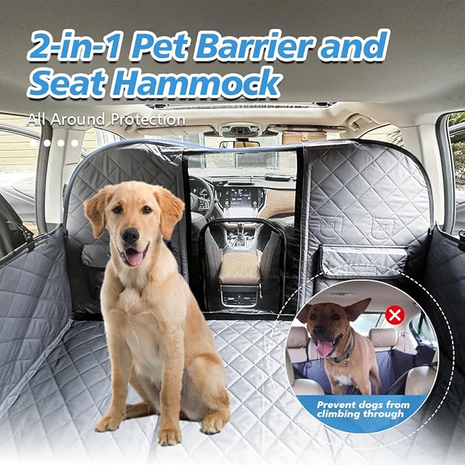 Truck Dog Seat Cover Back Seat,Truck Back Seat Extender for Dogs with Escape-Proof Dog Car Barrier,Upgrated Firm FrameDog Car Seat Cover Hard Bottom Holds400lbs,Waterproof Rear Seat Protector