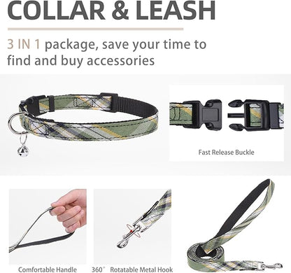 PUPTECK Adjustable Dog Harness Collar and Leash Set Step in No Pull Pet Harness for Small Medium Dogs Puppy and Cats Outdoor Walking Running, Soft Mesh Padded Reflective Vest Harnesses, Grn&YLW, XS
