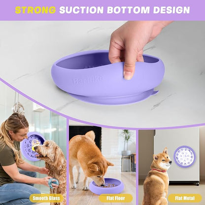 Dog Lick Bowl, Slow Feeder Dog Bowl Licking Mat for Small to Large Dogs, BPA-Free Non-Slip Silicone Slow Feeder Treat Dispenser for Anxiety Relief, Freezer & Dishwasher Safe (Purple, 8.2"×2")