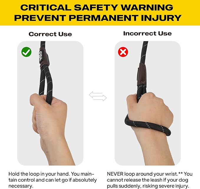 Fida Slip Leads for Dogs, 4 FT x 1/2" Dog Leash Heavy Duty Comfortable Strong Rope Lead for Large, Medium Dogs, No Pull Pet Training Leash with Highly Reflective, Black