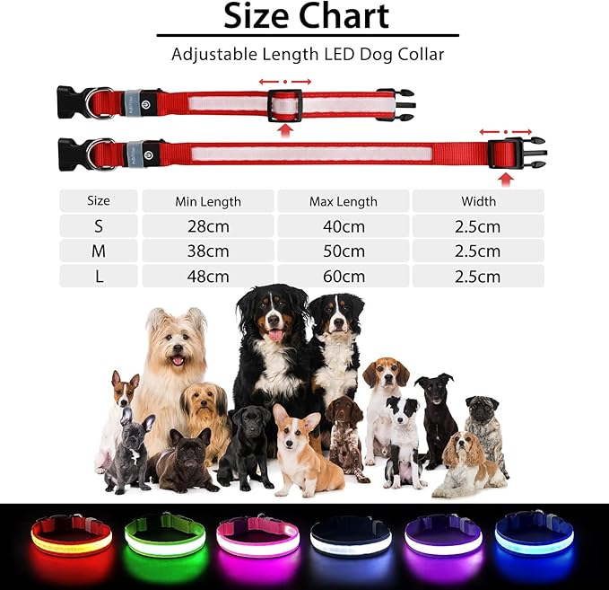 PcEoTllar Light up Dog Collar for Night Walking - LED Dog Collar Light Rechargeable Color Changing, Glow in the Dark Dog Collars Waterproof Glowing Dog Collars for Large Small Medium Dogs