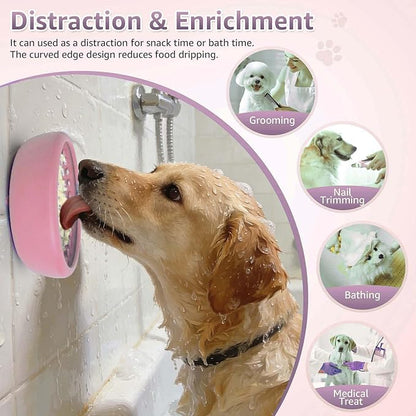 Dog Lick Bowl, ZOURYNUA Non-Slip Slow Feeder Dog Bowls, Enrichment Licking Mat for Distraction, Anxiety Relief Treat Dispenser Freezer, BPA Free Silicone & Dishwasher Safe (Pink, Small)