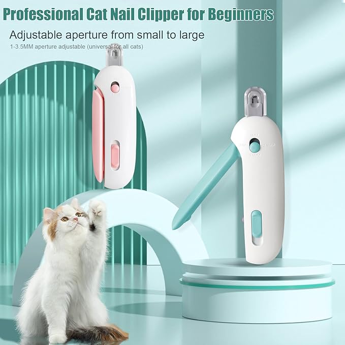 Cat Nail Clipper with Adjustable Aperture, Cat Nail Trimmer with Safety Guard & Nail File, Safe Pet Claw Clipper Grooming Tool to Avoid Over Cutting, Professional Pet Nail Cutter for Beginners (Blue)