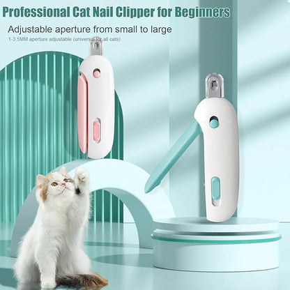 Cat Nail Clipper with Adjustable Aperture, Cat Nail Trimmer with Safety Guard & Nail File, Safe Pet Claw Clipper Grooming Tool to Avoid Over Cutting, Professional Pet Nail Cutter for Beginners (Blue)