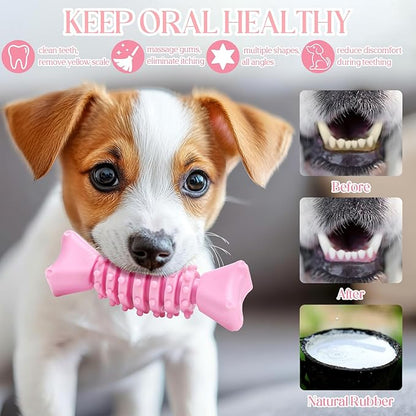 9Pack Pink Puppy Toys for Teething Treat Interactive to Keep Them Busy, Cute Soft Rubber Toy for Small Dogs, Girl Puppy EssentialsPink