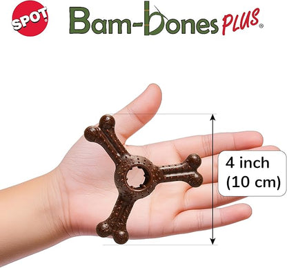 SPOT Bam-Bones Plus Triple Chew Dog Toy, Durable Bamboo Fiber & Nylon, for Aggressive Chewers, Adult Dogs & Teething Puppies Under 30lbs, 4in, Bison Flavor