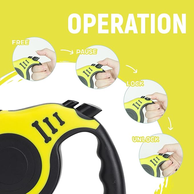 Retractable Dog Leash Automatic Telescopic Tractor Dog Tape, Pet Tape 10/16 FT Durable and Convenient, with Non-Slip Handle, Suitable for Small and Medium-Sized Dogs Yellow