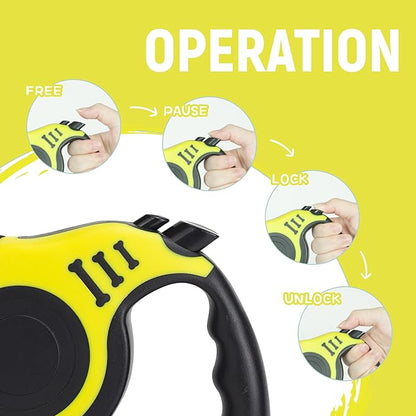 Retractable Dog Leash Automatic Telescopic Tractor Dog Tape, Pet Tape 10/16 FT Durable and Convenient, with Non-Slip Handle, Suitable for Small and Medium-Sized Dogs Yellow