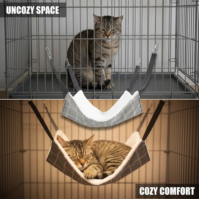 20.9 x 13.8 in Pet Hammock, Gray Plaid Cat Hammock for Cage, Soft Fleece Sleeping Bed, Hanging Warm Winter Swing Bed