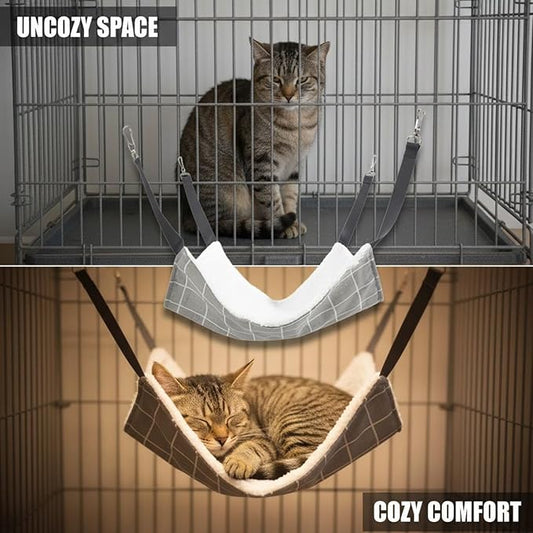20.9 x 13.8 in Pet Hammock, Gray Plaid Cat Hammock for Cage, Soft Fleece Sleeping Bed, Hanging Warm Winter Swing Bed