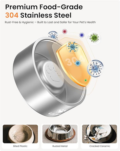 Slow Feeder Dog Bowls Stainless Steel, Food-Grade 304 Dog Slow Feeder Bowl 2 Cups Capacity, Heavy Duty Double-Layer with Non-Slip Base, Pet Puzzle Bowl for Small & Medium Dogs (Silver)