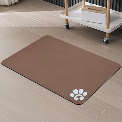 YCT Pet Cat Food Mats - Non Slip Super Absorbent, with Footprints Logo, 24 x 16.9 inches, Brown