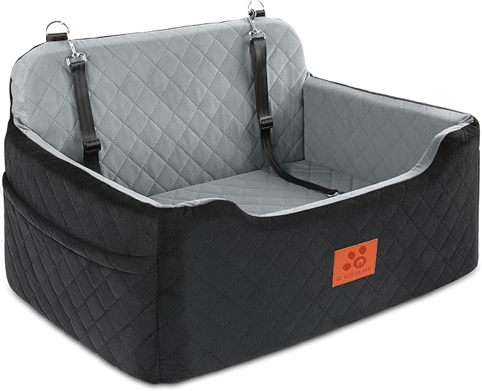 GL GLENSLAVE Dog Car Seat for Medium/Large Dogs,Pet Booster Car Seats for Under 50lbs or 2 Small Dogs, Detachable and Washable Pet Bed,Multi-Functional Travel Dog Bed(Black/Grey)