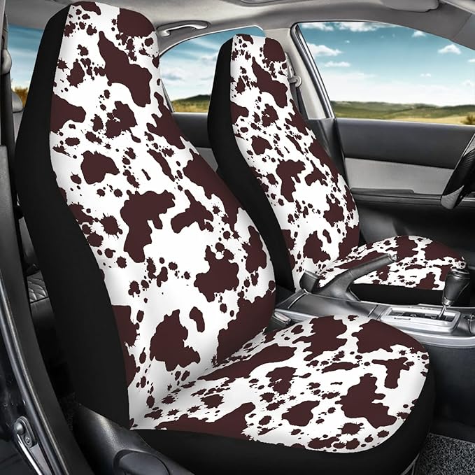 Brown Cow Print Auto Car Seat Cover Front Seats Only,Universal Fit for Most Cars,SUVs,Sedan,Truck,or Van,2PCs Set