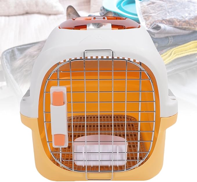 Plastic Dog Kennel, Airline Approved Pet Carrier with Detachable Top and Skylight, for Small Dogs Cats Travel Outdoor Vet Visits (Yellow)
