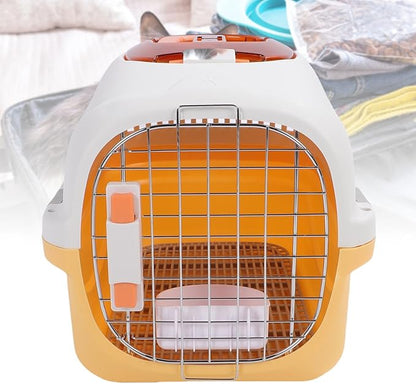 Plastic Dog Kennel, Airline Approved Pet Carrier with Detachable Top and Skylight, for Small Dogs Cats Travel Outdoor Vet Visits (Yellow)