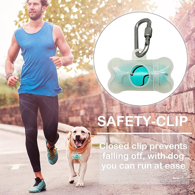 Dog Poop Pickup Bags Holder Dispenser with Standard-Sized Leak-Proof Scented Doggy Waste Bags and Carabiner with Safety Lock&Fastener Never Loose on Leash Lead Again (2 Holders 30 Bags, Clear)