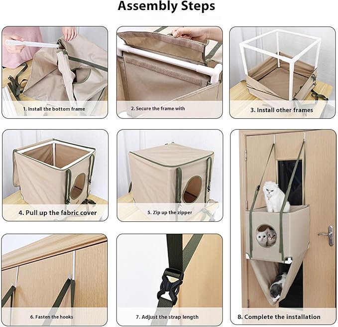 2 Tiered Hanging Cats Bed Door Mounted Space Saving Double Layer Cats Hammock for Multiple Cats with Breathable Polyeste