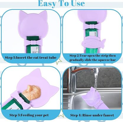 3 Pcs Cat Treat Spoon Squeeze, Cute Pet Feeder Spoon, Multi-Function Lickable Wet Food Dispenser for Liquid Snack Puree Pet Supplies (3 Colors)