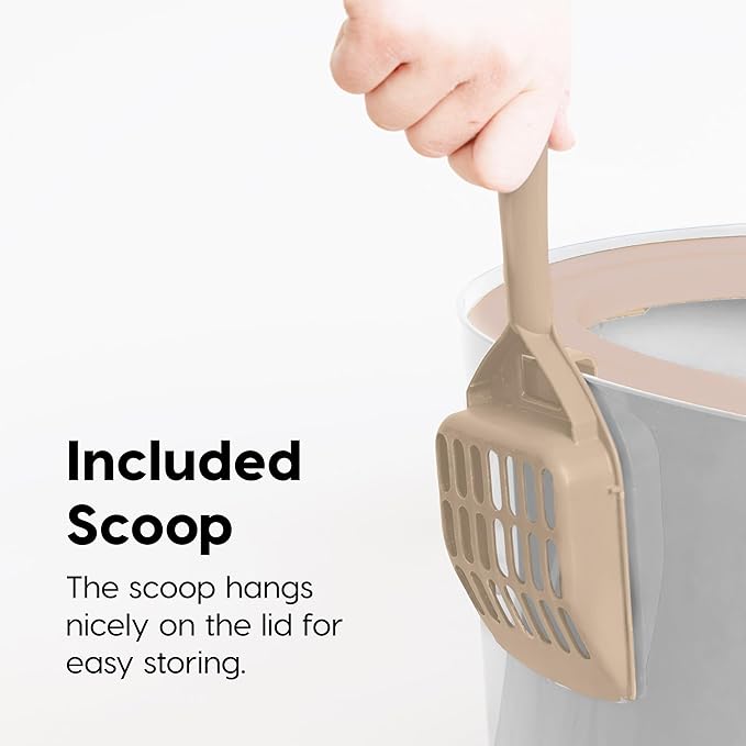 IRIS USA Large Top Entry Cat Litter Box Made in USA, Covered Enclosed Design with Lid, Litter Catching Grooved Top, Scatter Shield, Dog Proof, Scoop Included, Odor Control, Beige/White