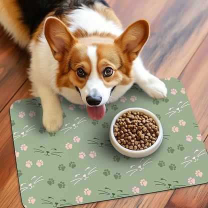 Patterned Cat & Dog Bowl Mat for Food and Water, 12"×20" Quick Dry Absorbent Pet Feeding Mat, Eco-Friendly Dog Placemat