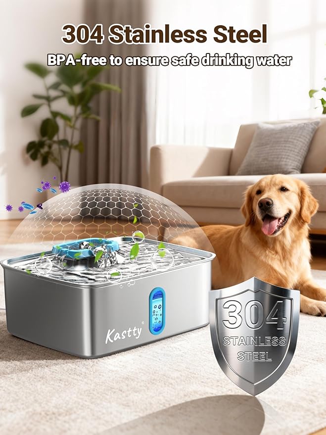 Kastty 15L/3.96 Gal Large Capacity Dog Water Bowl Dispenser,Stainless Steel Dog Water Fountain Quiet LED Light Triple Filtration Dog Water Bowl, Automatic Pet Water Fountain Easy Cleaning(FS78,Blue)