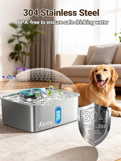 Kastty 15L/3.96 Gal Large Capacity Dog Water Bowl Dispenser,Stainless Steel Dog Water Fountain Quiet LED Light Triple Filtration Dog Water Bowl, Automatic Pet Water Fountain Easy Cleaning(FS78,Blue)
