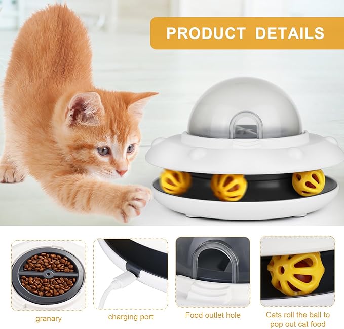 Smart Interactive Cat Feeder 2-in-1 Slow Feeder & Track Ball Toy with Bell Puzzle & Snack Dispenser Promotes Healthy Eating & Mental Stimulation for Cats Indoor