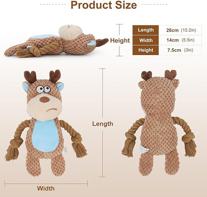 Dog Toys, Dog Squeaker Toys with Crinkle Paper, Stuffed Animal Dog Plush Chewing Toy, Cotton Rope Interactive Toys for Puppy, Small, Middle Dogs (Camel-Colored Elk)