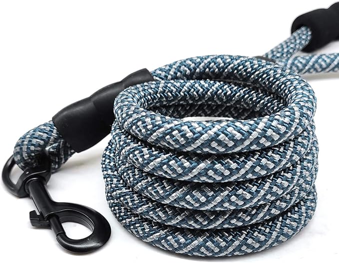 MayPaw Heavy Duty Rope Dog Leash, 3/4/5/6/7/8/10/12/15 FT Nylon Pet Leash, Soft Padded Handle Thick Lead Leashes for Large Medium Dogs (Navy, 1/2" * 10')