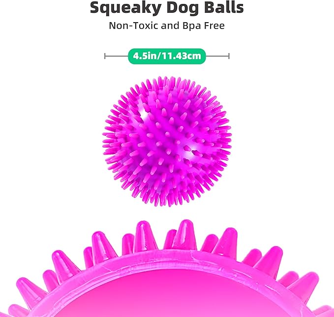 2 Pack 4.5” Squeaky Dog Balls for Large and Medium Dogs, Spiky Dog Toy Balls for Aggressive Chewers