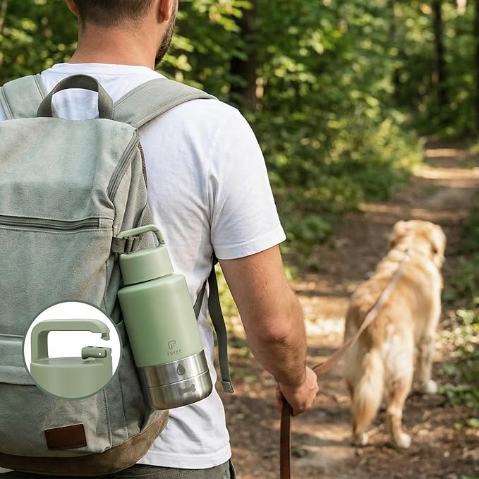 32oz Insulated Dog Water Bottle Dispenser, 3-in-1 Stainless Steel Travel Cup with 2 Detachable Food and Water Bowls, Leak Proof Large Pet Gear, Ideal Gift for Dog Lovers