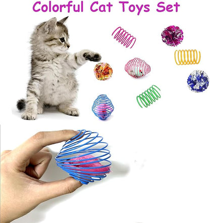 18 Pack Assorted Cat Metal Spring Balls Stretchable Large Cat Spiral Toy Crinkle Balls Interactive Kitten Rolling Coils Spring Inside Caged Rats Pet Supplies Indoor Outdoor Ferrets